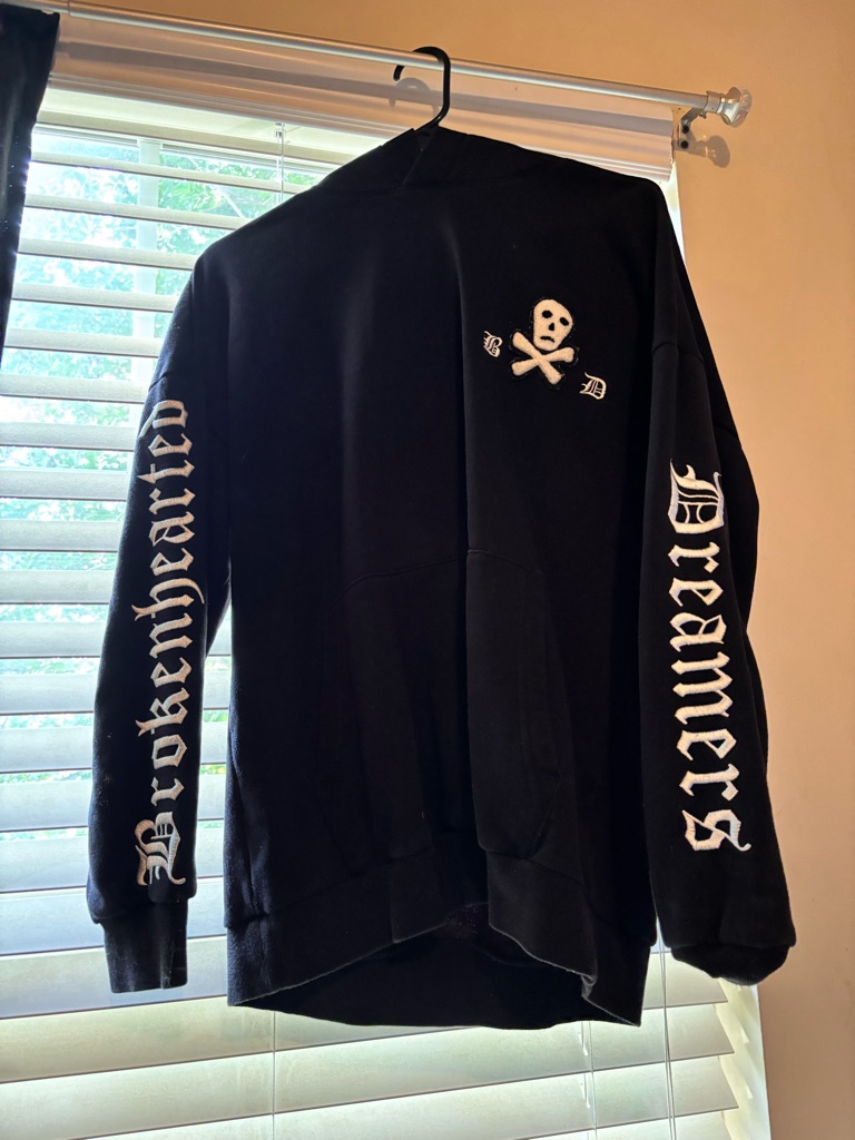 H&M Black Crewneck Sweatshirt With White Skull & Sleeve Script